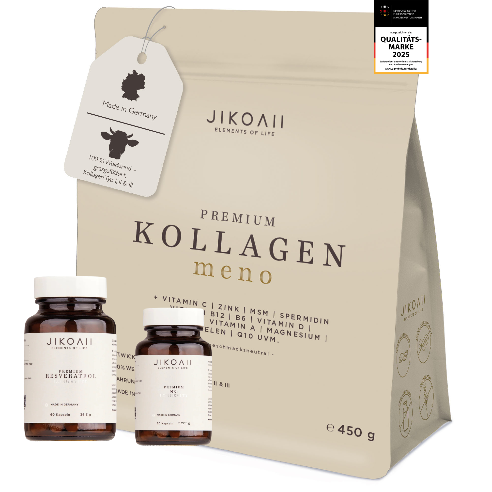 JIKOAII Premium Set - Kollagen Meno & Resveratrol & NR+