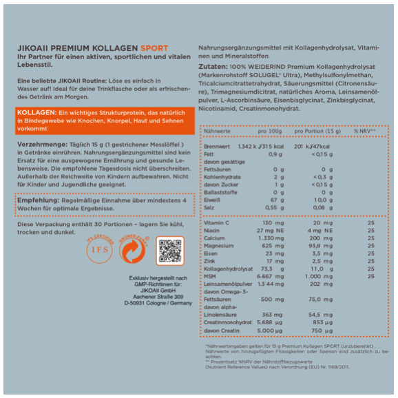 JIKOAII Premium Kollagen SPORT - 450gramm*