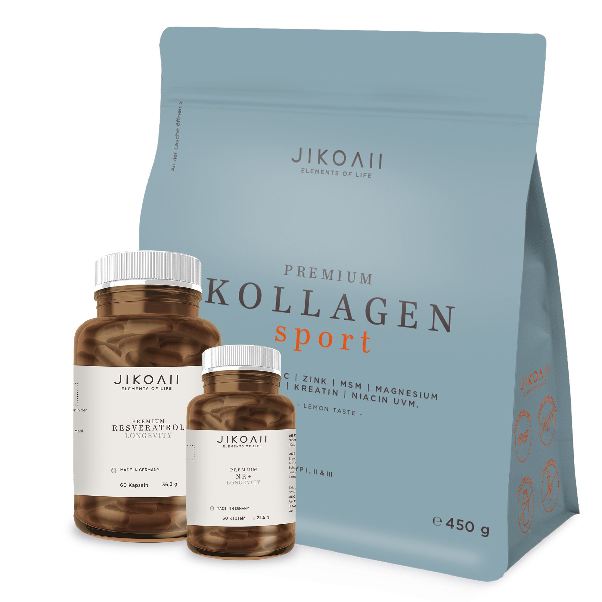 JIKOAII Premium Set - Kollagen Sport & Resveratrol & NR+