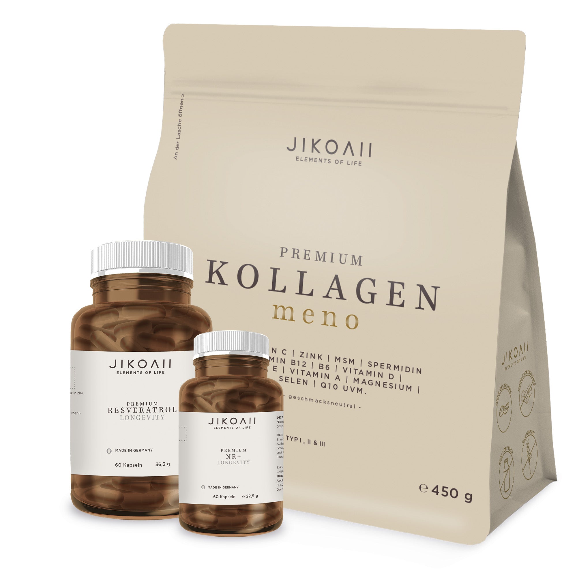 JIKOAII Premium Set - Kollagen Meno & Resveratrol & NR+