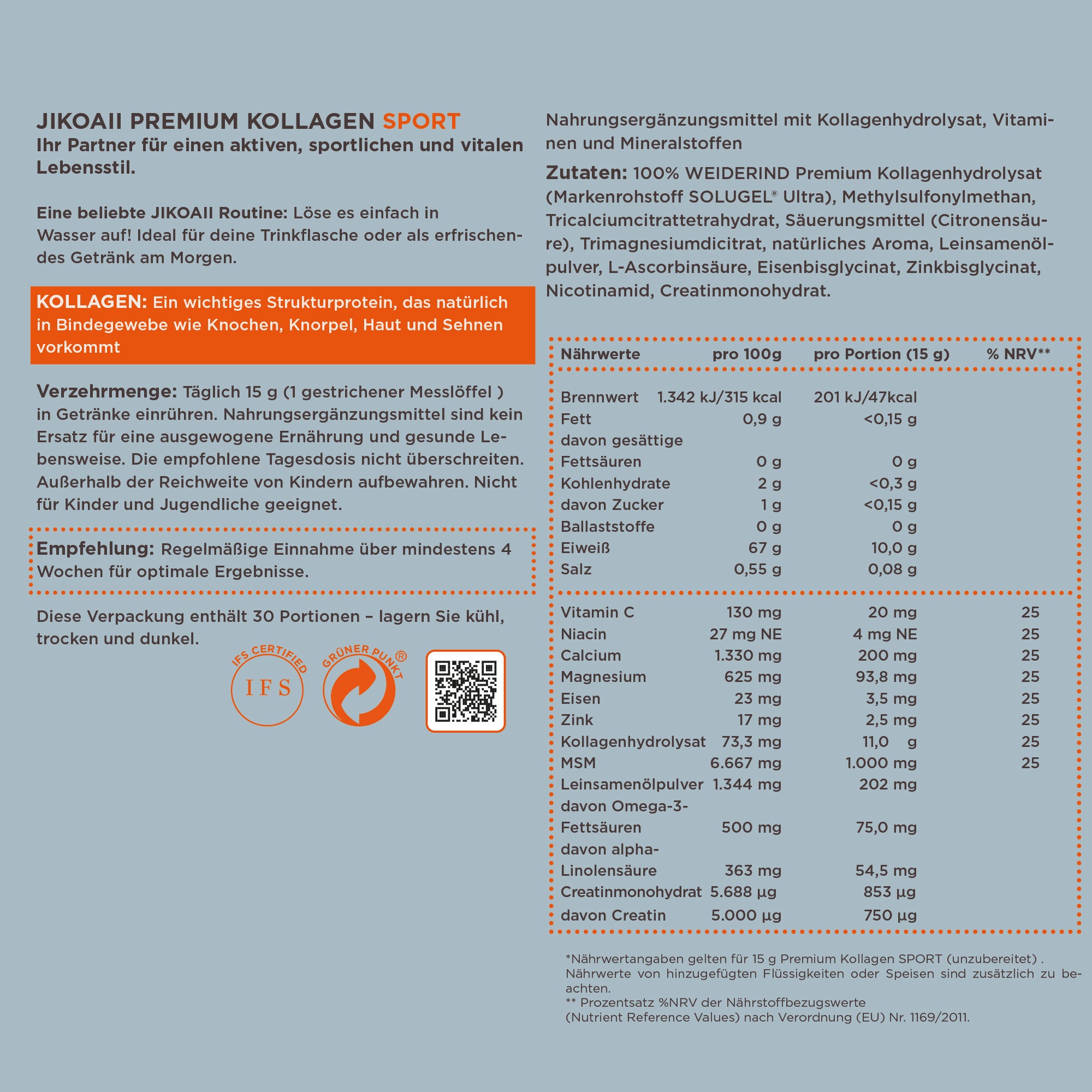 Premium Kollagen SPORT 450g - Power & Regeneration für Aktive